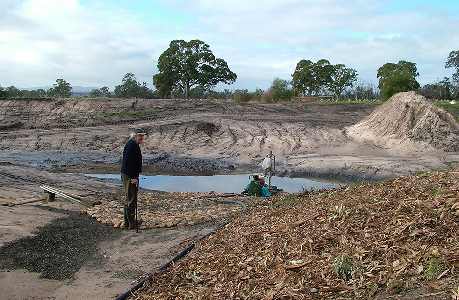 Tom Banfield surveying the progress of the Redman Bluff Wetland project at Grampians Paradise in the winter of 2008